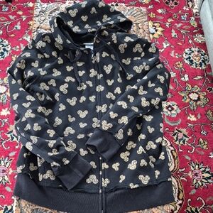 WALT DISNEY WORLD Cheetah Mickey Logo Zippered Hoodie Large Black